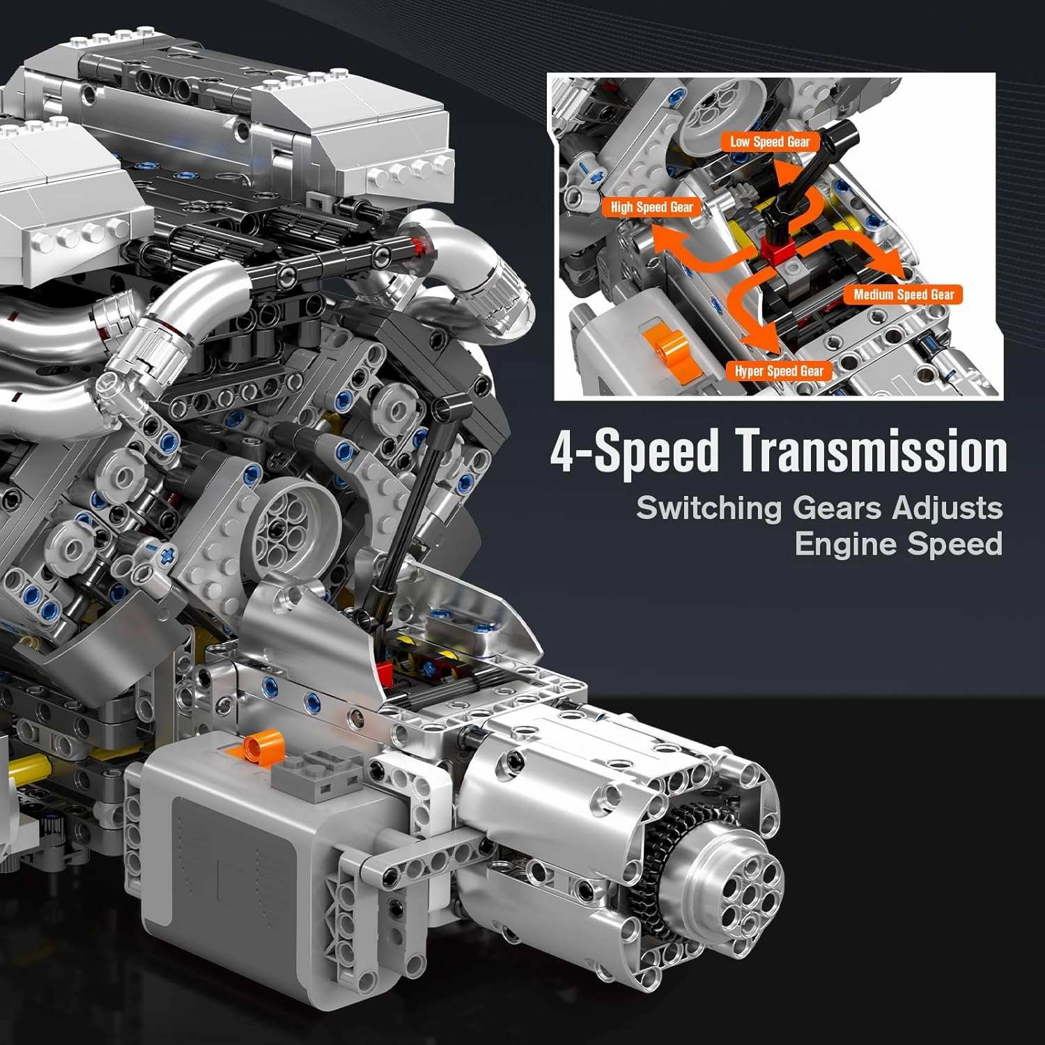 Mould King 10201 W16 Engine Model Kit - Build Your Own Cars 4-Speed Transmission Engine That Works - DIY STEM Project for Kids/Teens, Hobby Building Blocks Kit for Adults (2024 Pcs)