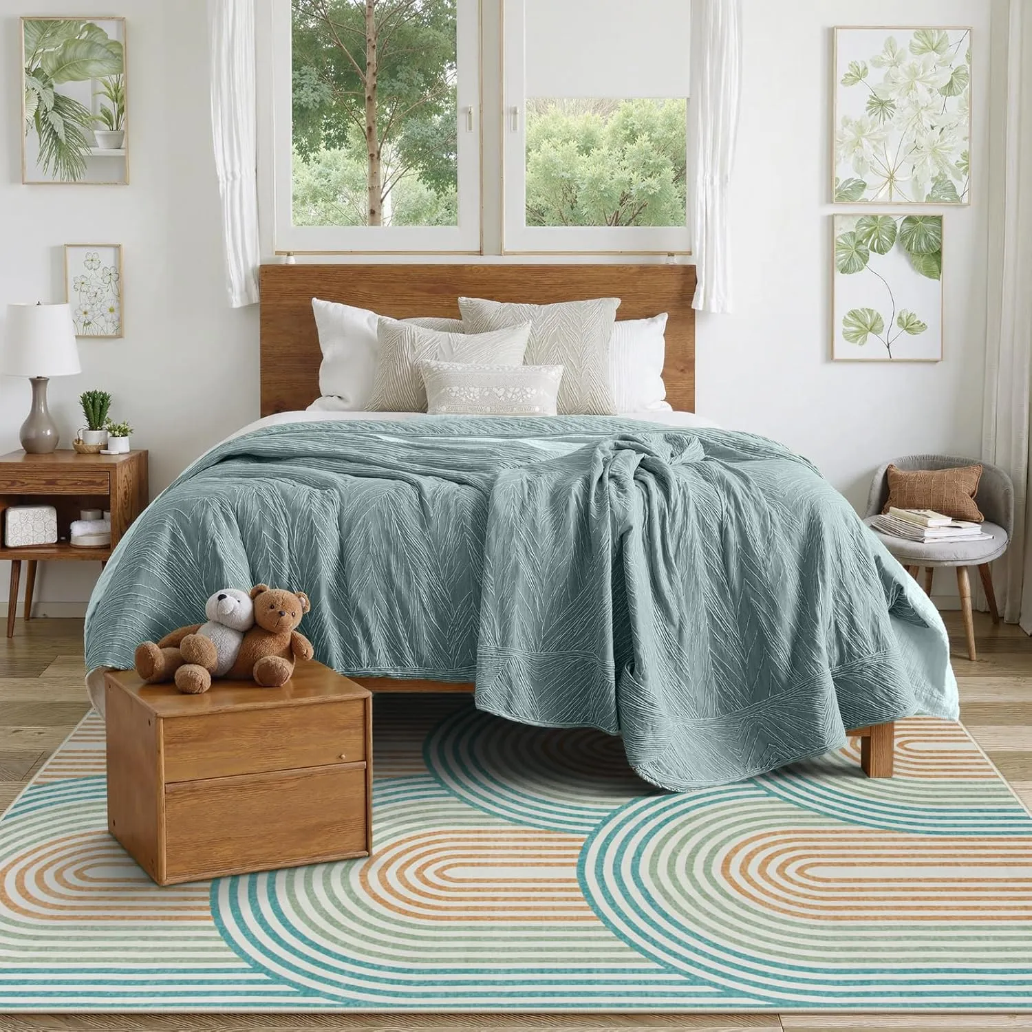Moynesa Abstract Rainbow Washable 5x7 Rug, Non Slip Soft Bedroom Area Rug Ultra-Thin Colored Accent Playroom Rug, Mid Century Modern Rug Rubber Backing Carpet for Living Room Dining Room