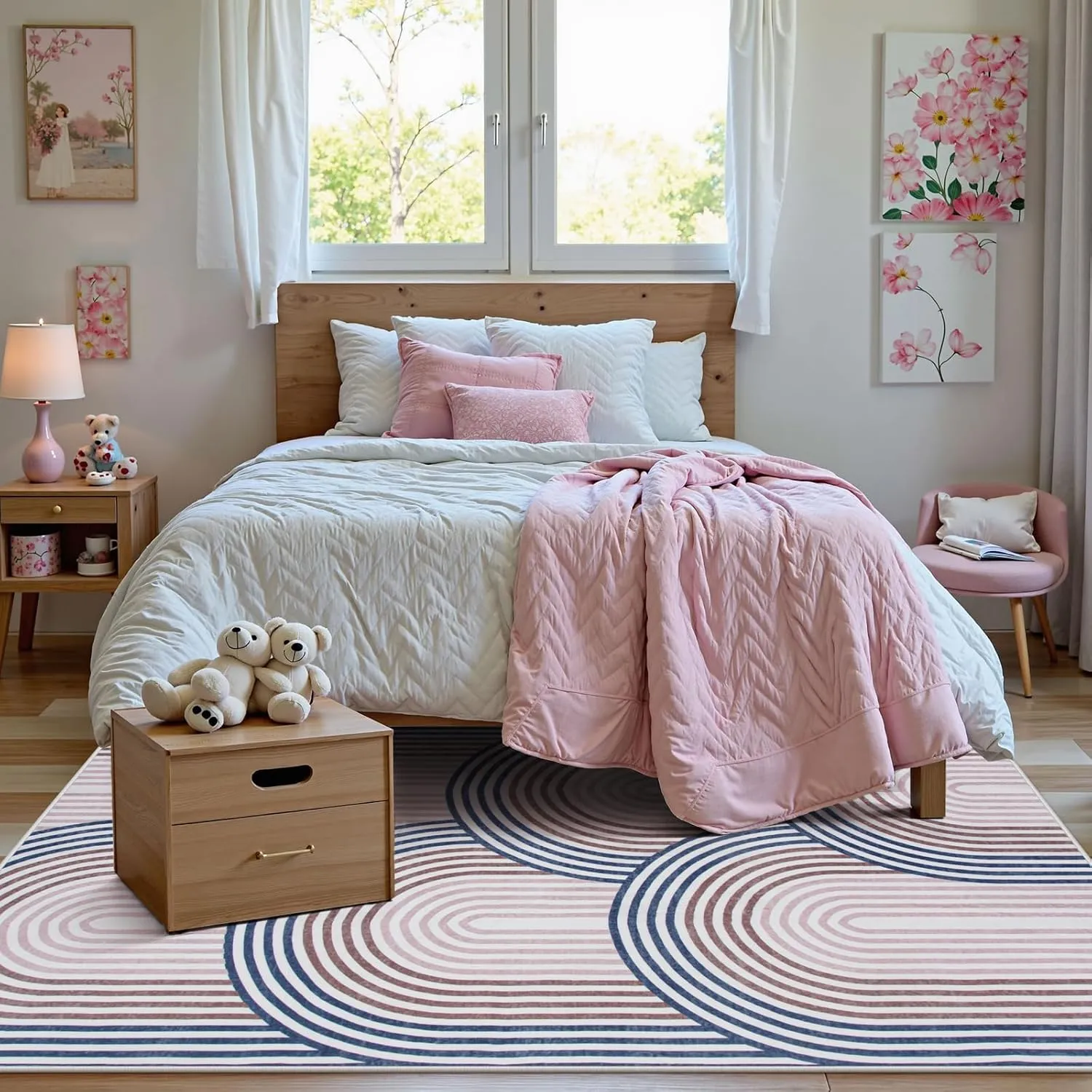 Moynesa Abstract Rainbow Washable Area Rugs 5x7, Low-Pile Soft Colored Bedroom Rug for Playroom Rug Non Slip, Mid Century Modern Easy Clean Throw Rug Carpet for Dining Room Living Room