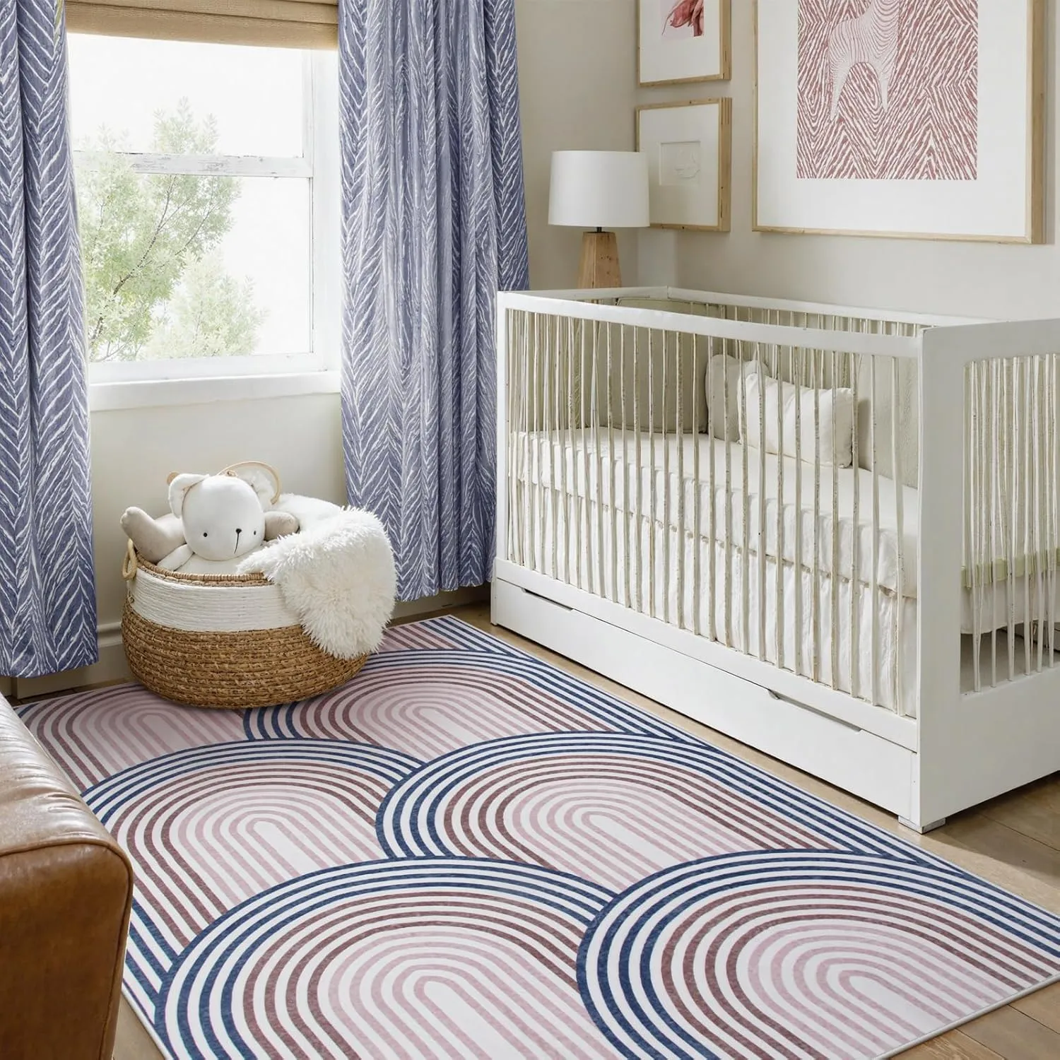Moynesa Abstract Rainbow Washable Area Rugs 5x7, Low-Pile Soft Colored Bedroom Rug for Playroom Rug Non Slip, Mid Century Modern Easy Clean Throw Rug Carpet for Dining Room Living Room