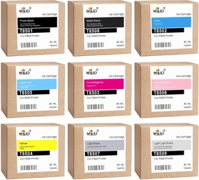 MS.R T850 Ink Cartridges Remanufactured T8501 T8502 T8503 T8504 T8505 T8506 Vivid Light Magenta T8507 T8508 T8509 Ink Cartridge Replacement for Surecolor P800 Printer (9 Pack)