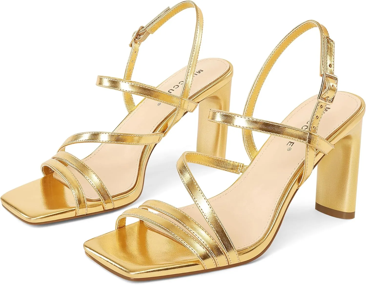MUCCCUTE Strappy Heels for Women Heeled Sandals Square Open Toe Heel Ankle Strap Chunky High Heels Summer Wedding Prom Dress Shoes