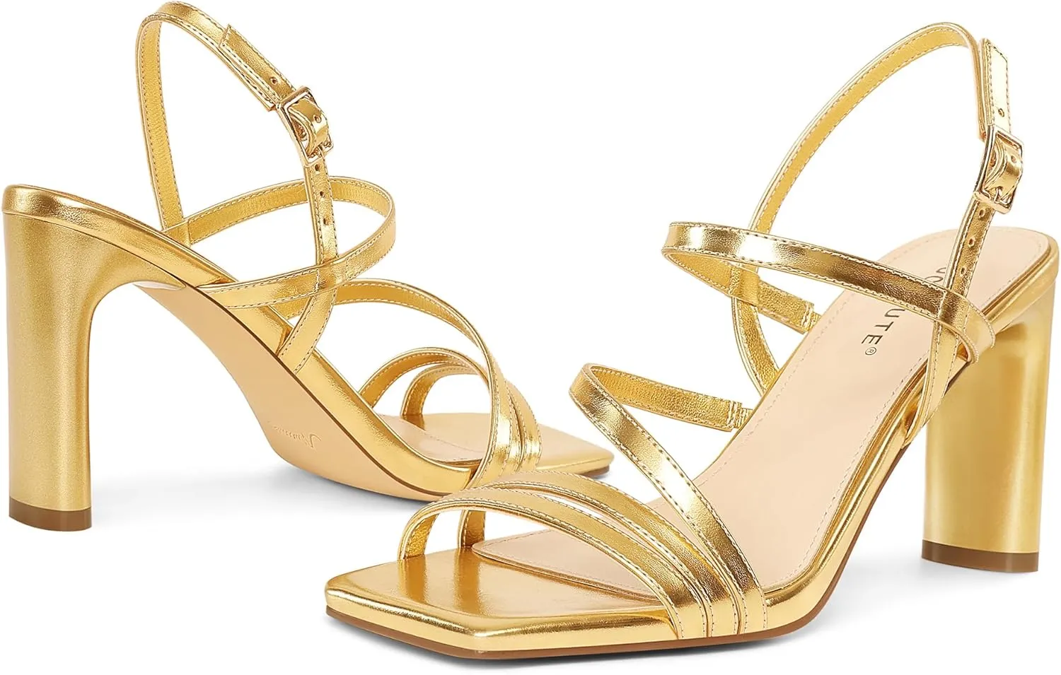 MUCCCUTE Strappy Heels for Women Heeled Sandals Square Open Toe Heel Ankle Strap Chunky High Heels Summer Wedding Prom Dress Shoes
