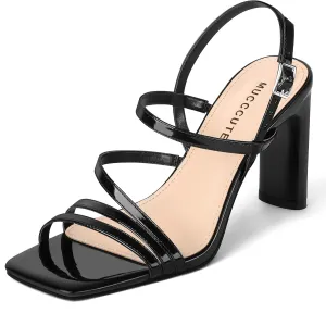 MUCCCUTE Strappy Heels for Women Heeled Sandals Square Open Toe Heel Ankle Strap Chunky High Heels Summer Wedding Prom Dress Shoes