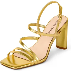 MUCCCUTE Strappy Heels for Women Heeled Sandals Square Open Toe Heel Ankle Strap Chunky High Heels Summer Wedding Prom Dress Shoes