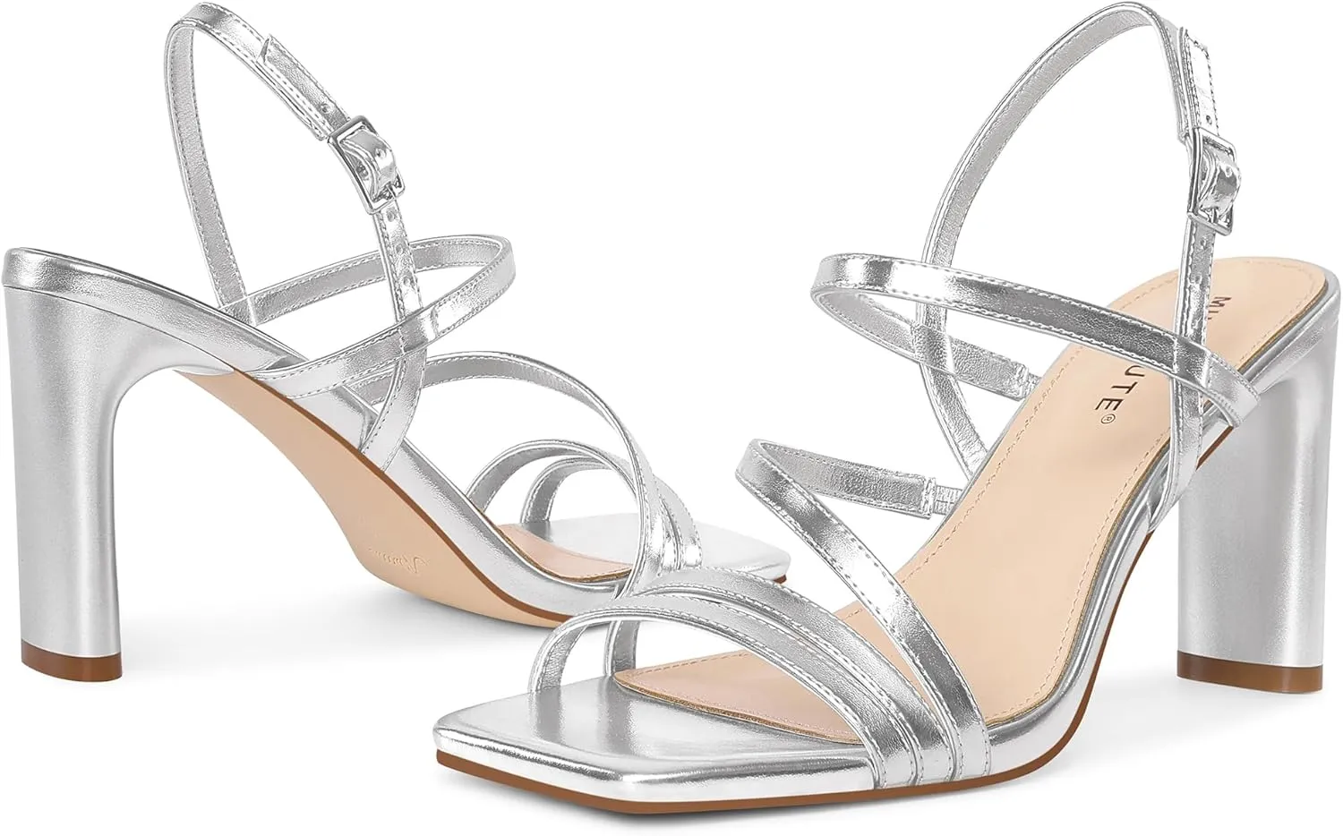 MUCCCUTE Strappy Heels for Women Heeled Sandals Square Open Toe Heel Ankle Strap Chunky High Heels Summer Wedding Prom Dress Shoes