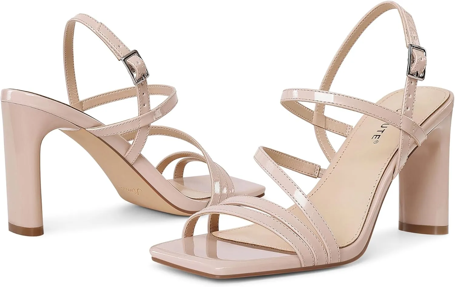 MUCCCUTE Strappy Heels for Women Heeled Sandals Square Open Toe Heel Ankle Strap Chunky High Heels Summer Wedding Prom Dress Shoes