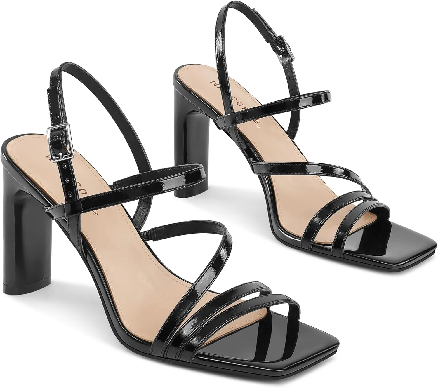 MUCCCUTE Strappy Heels for Women Heeled Sandals Square Open Toe Heel Ankle Strap Chunky High Heels Summer Wedding Prom Dress Shoes