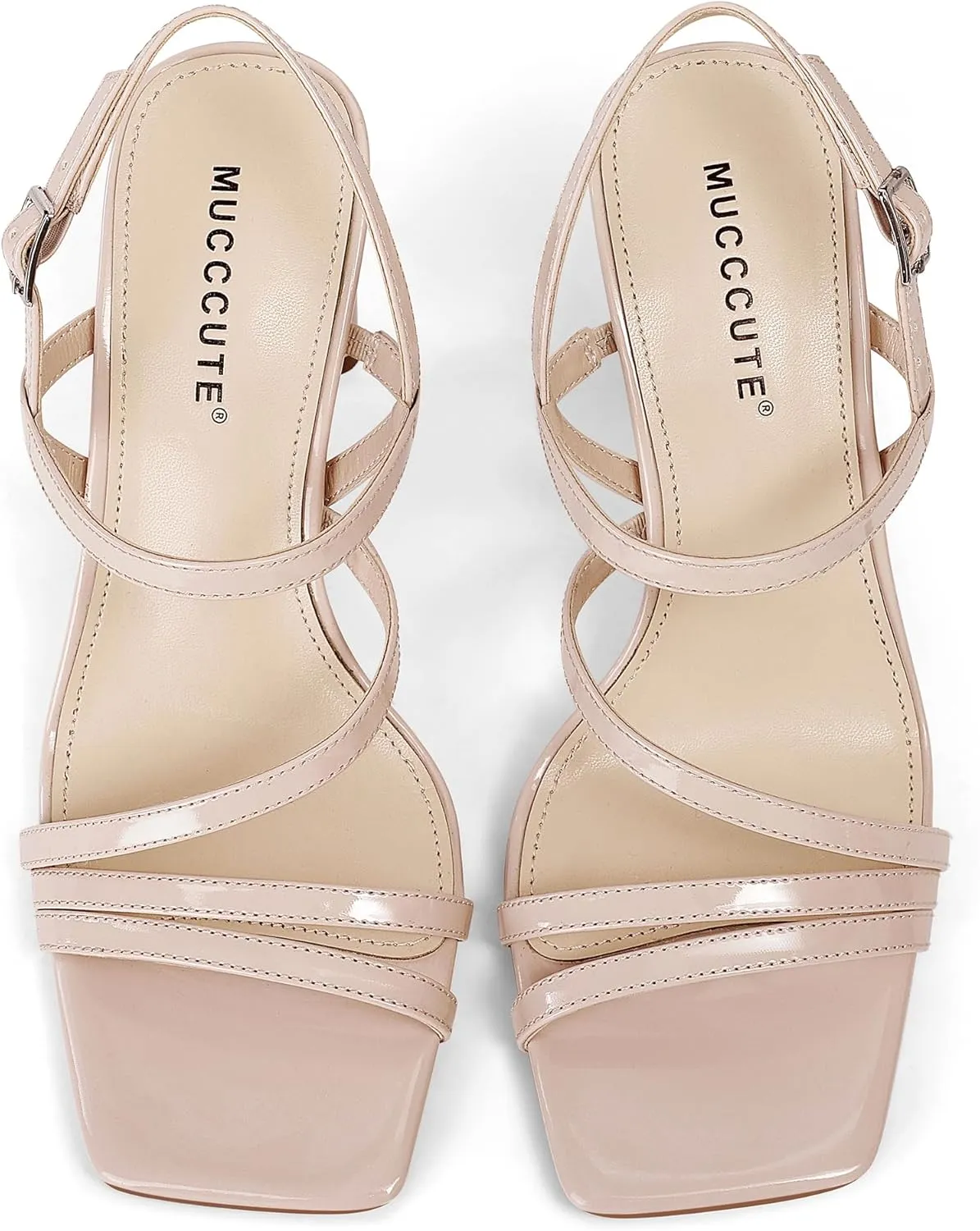 MUCCCUTE Strappy Heels for Women Heeled Sandals Square Open Toe Heel Ankle Strap Chunky High Heels Summer Wedding Prom Dress Shoes