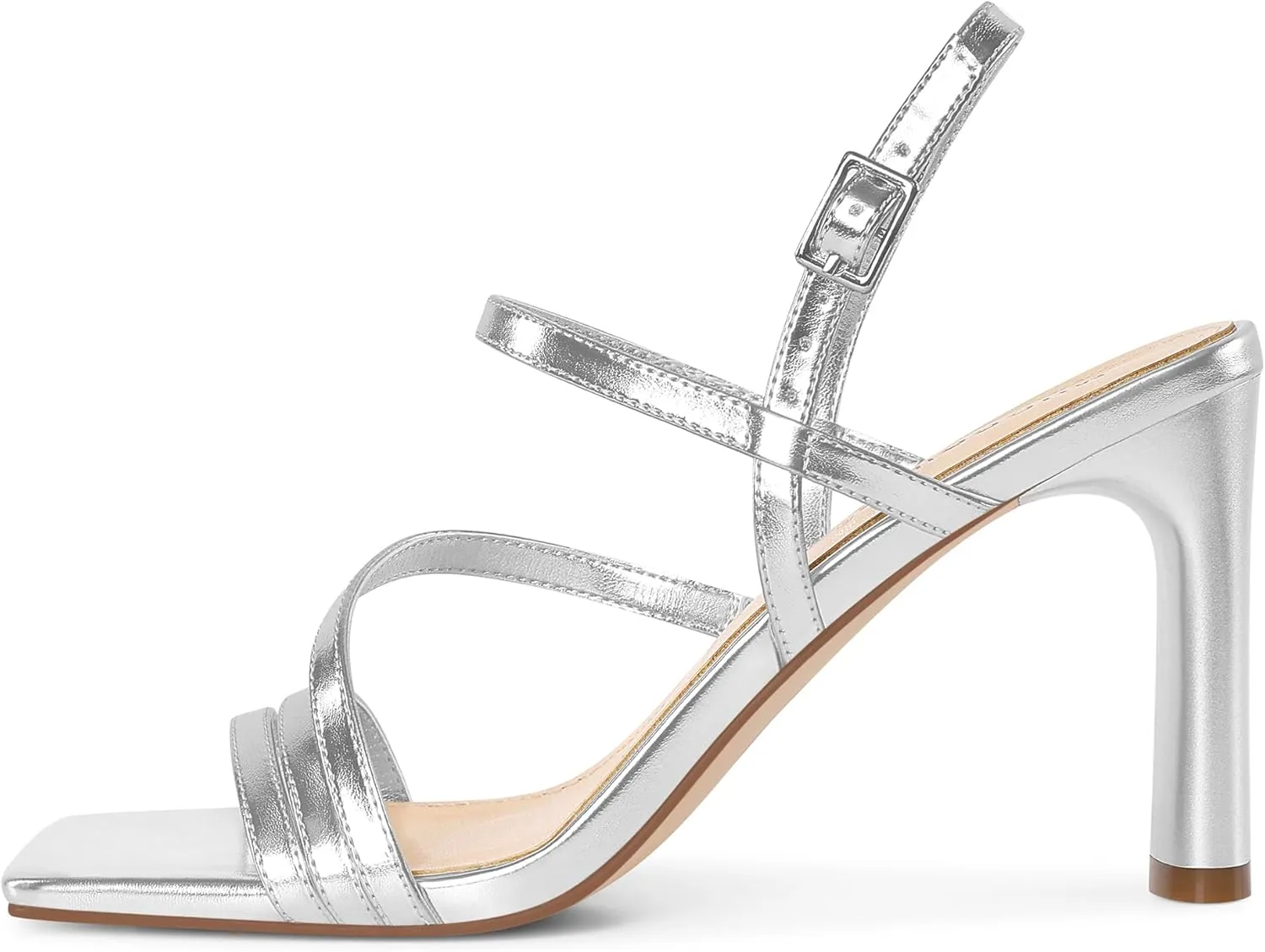 MUCCCUTE Strappy Heels for Women Heeled Sandals Square Open Toe Heel Ankle Strap Chunky High Heels Summer Wedding Prom Dress Shoes