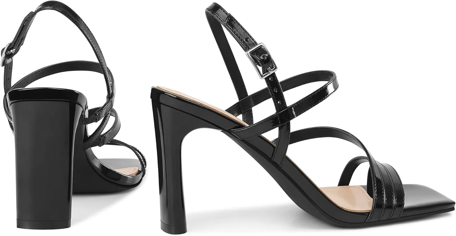 MUCCCUTE Strappy Heels for Women Heeled Sandals Square Open Toe Heel Ankle Strap Chunky High Heels Summer Wedding Prom Dress Shoes