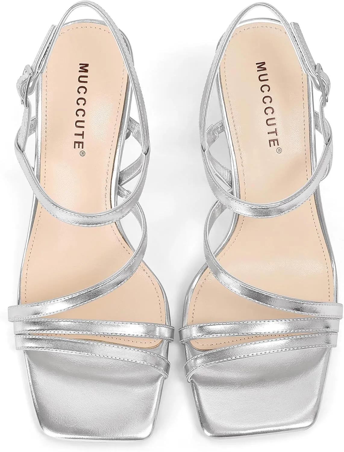 MUCCCUTE Strappy Heels for Women Heeled Sandals Square Open Toe Heel Ankle Strap Chunky High Heels Summer Wedding Prom Dress Shoes