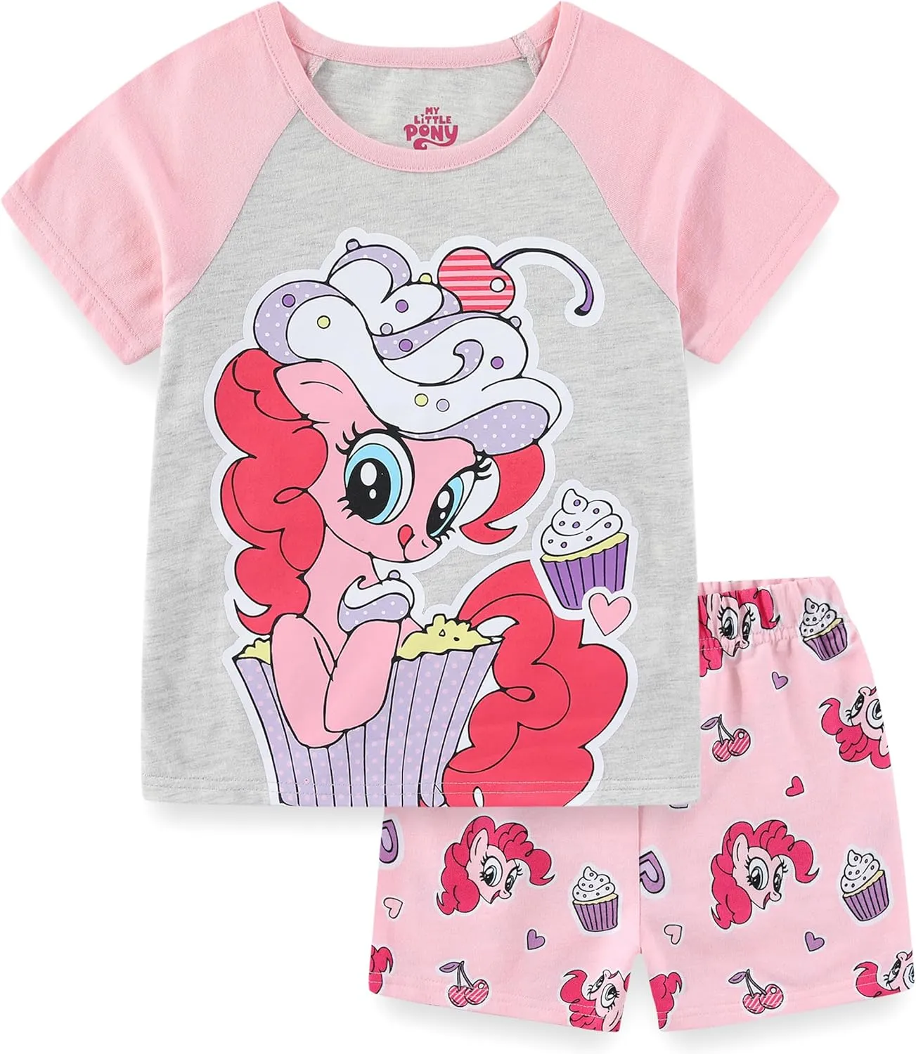 My Little Pony Pinkie Pie Girls Short Sleeve T-Shirt and French Terry Shorts Set for Big Kids