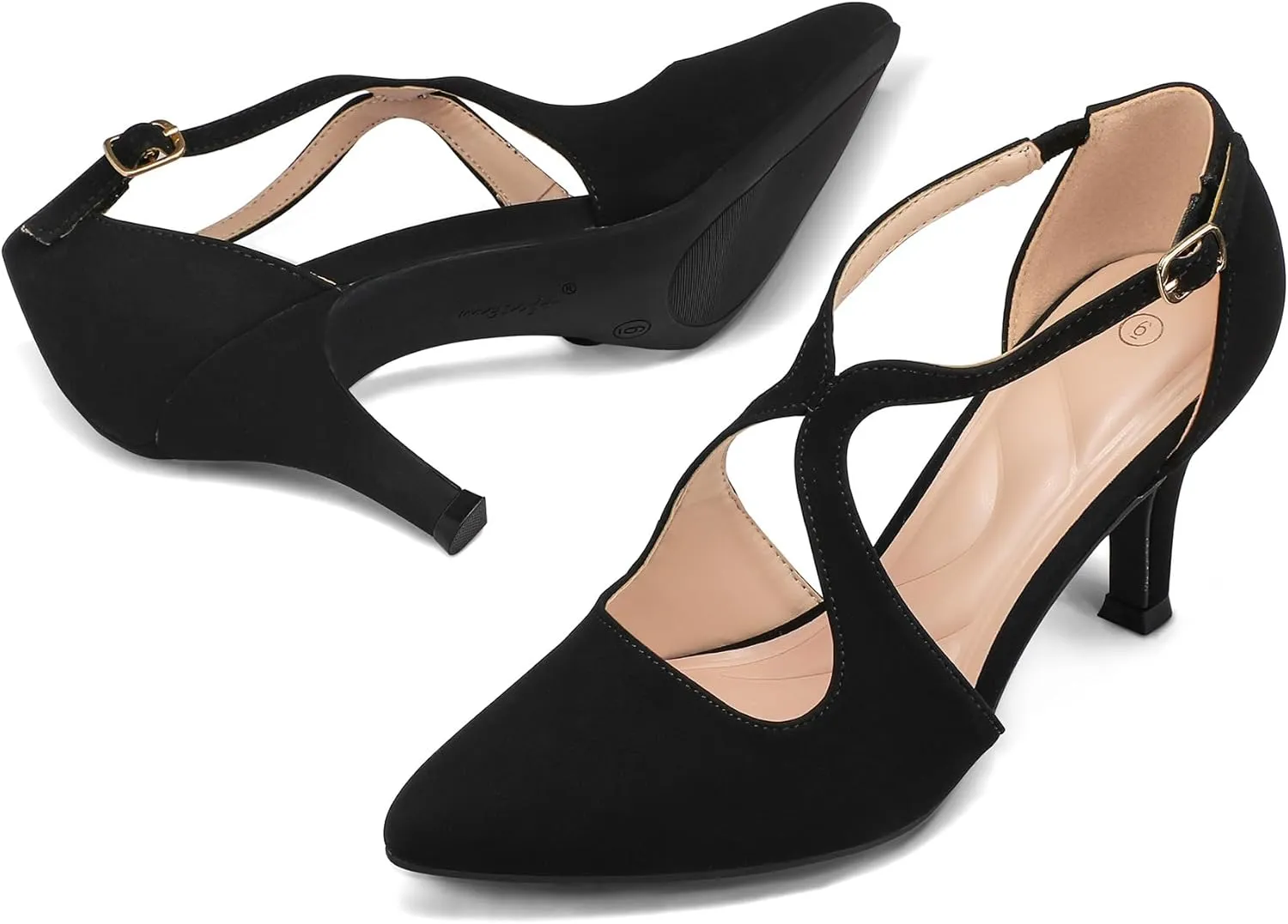 mysoft Women's Dress Shoes Closed Toe 3 Inch Heels Cross Strap Stiletto Pumps Wedding Prom Party Evening Formal Shoes