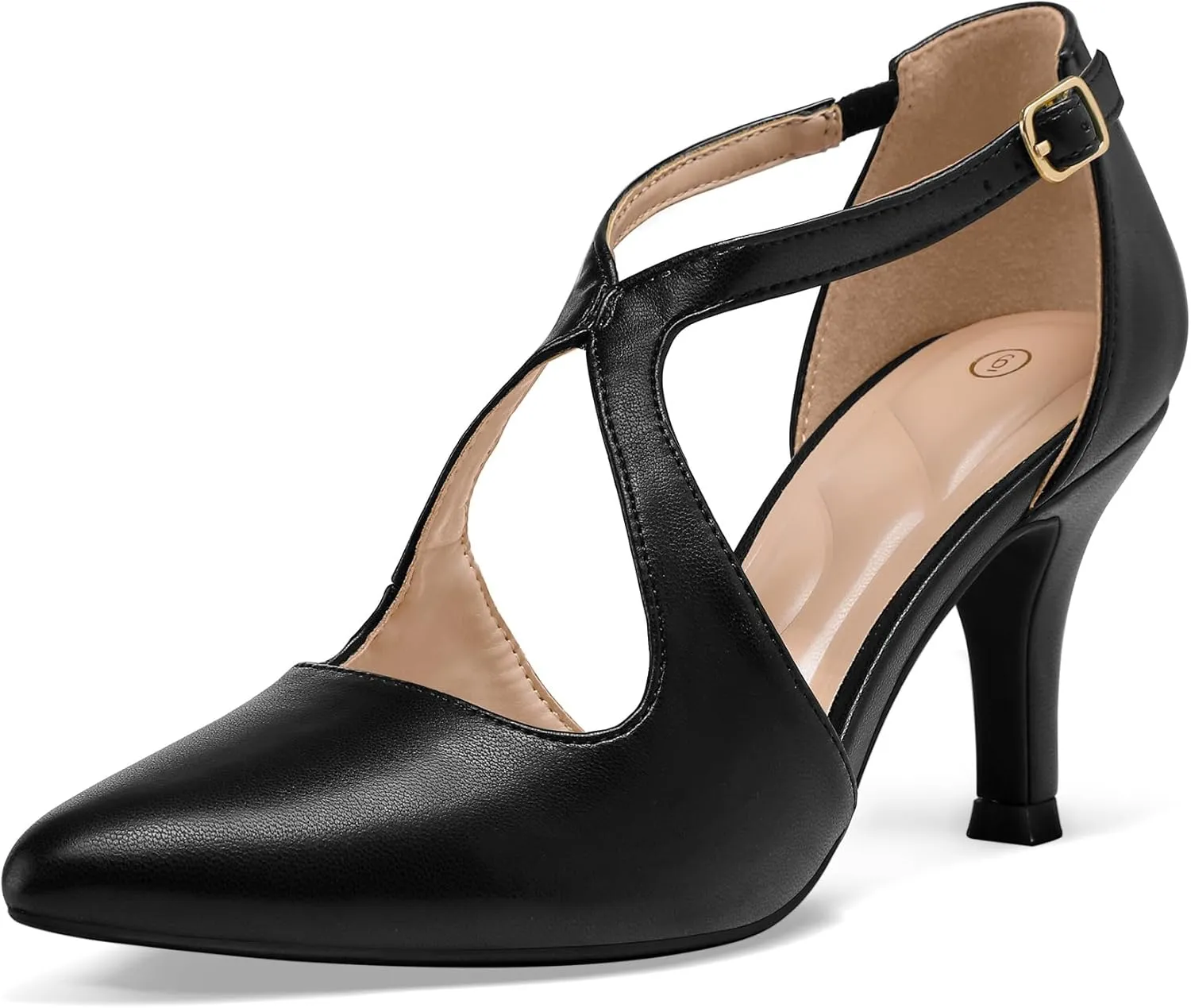 mysoft Women's Dress Shoes Closed Toe 3 Inch Heels Cross Strap Stiletto Pumps Wedding Prom Party Evening Formal Shoes