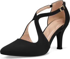 mysoft Women's Dress Shoes Closed Toe 3 Inch Heels Cross Strap Stiletto Pumps Wedding Prom Party Evening Formal Shoes