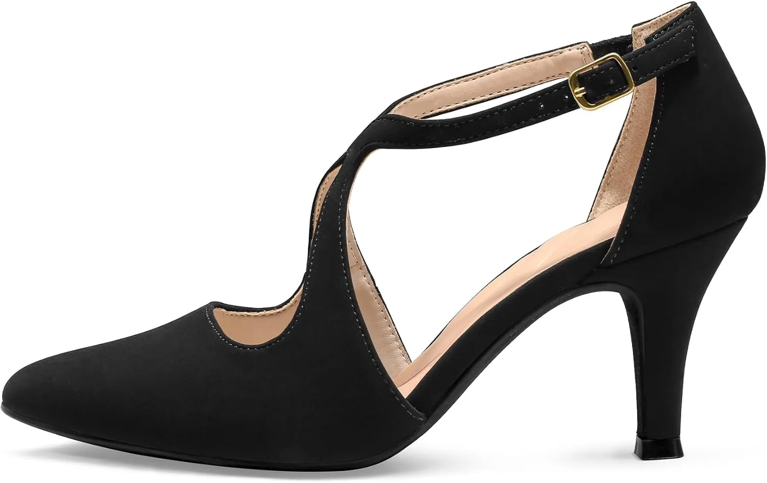 mysoft Women's Dress Shoes Closed Toe 3 Inch Heels Cross Strap Stiletto Pumps Wedding Prom Party Evening Formal Shoes