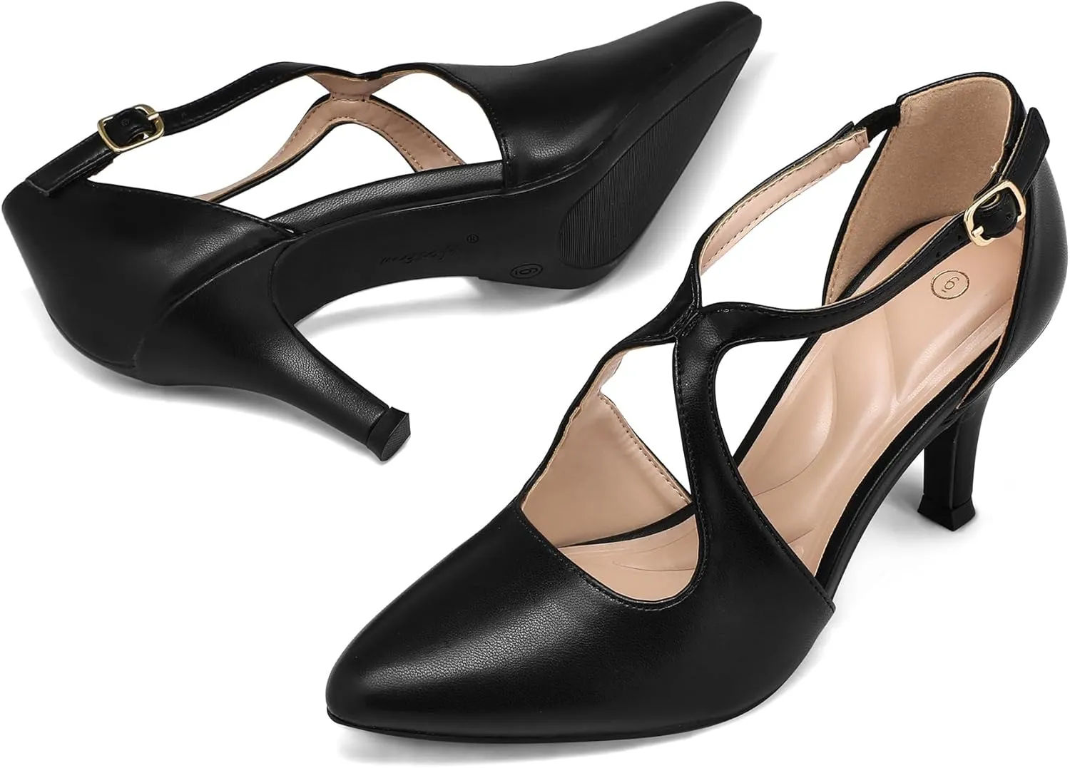 mysoft Women's Dress Shoes Closed Toe 3 Inch Heels Cross Strap Stiletto Pumps Wedding Prom Party Evening Formal Shoes