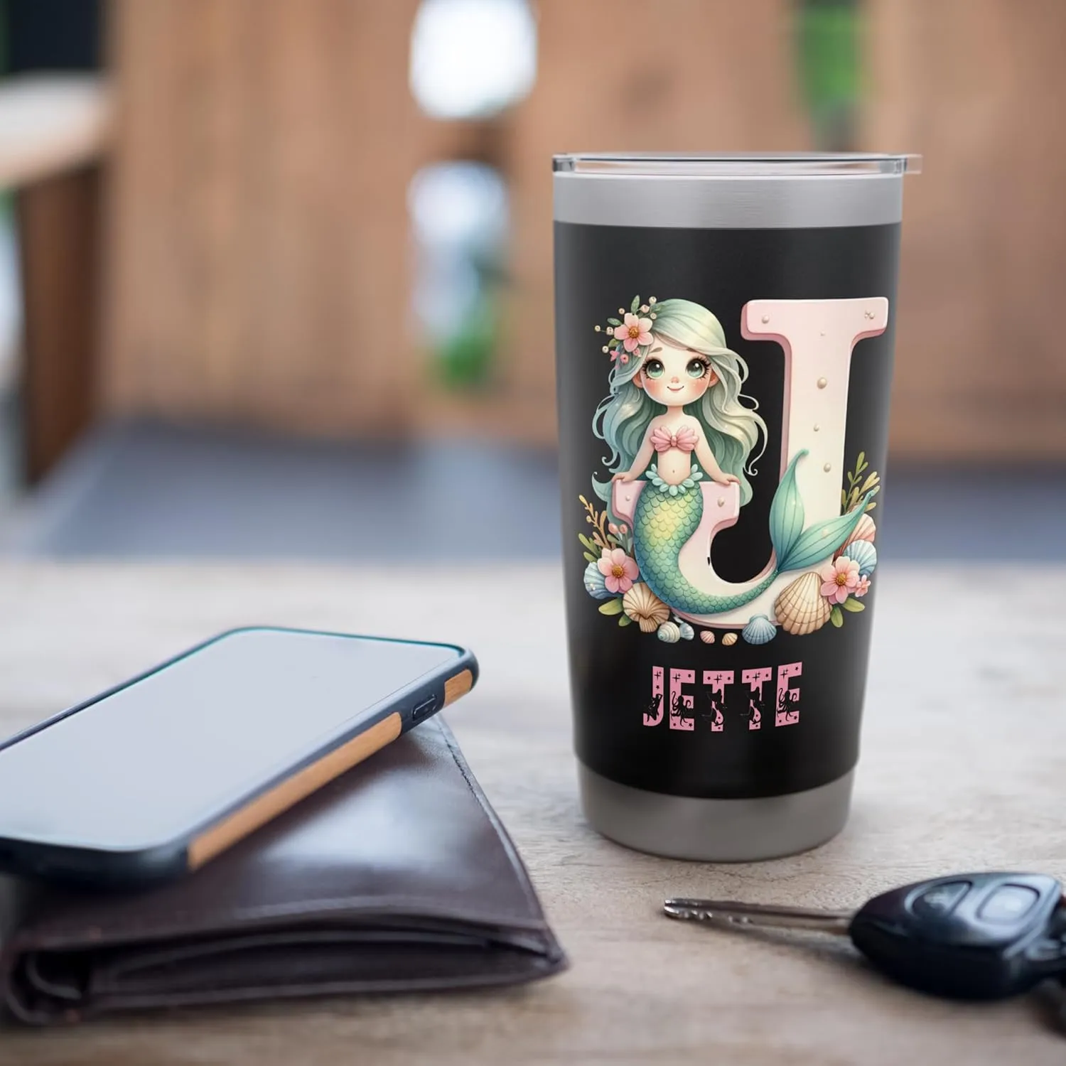 Mystical Mermaid Jette Halloween Letter Girls Name Stainless Steel Insulated Tumbler