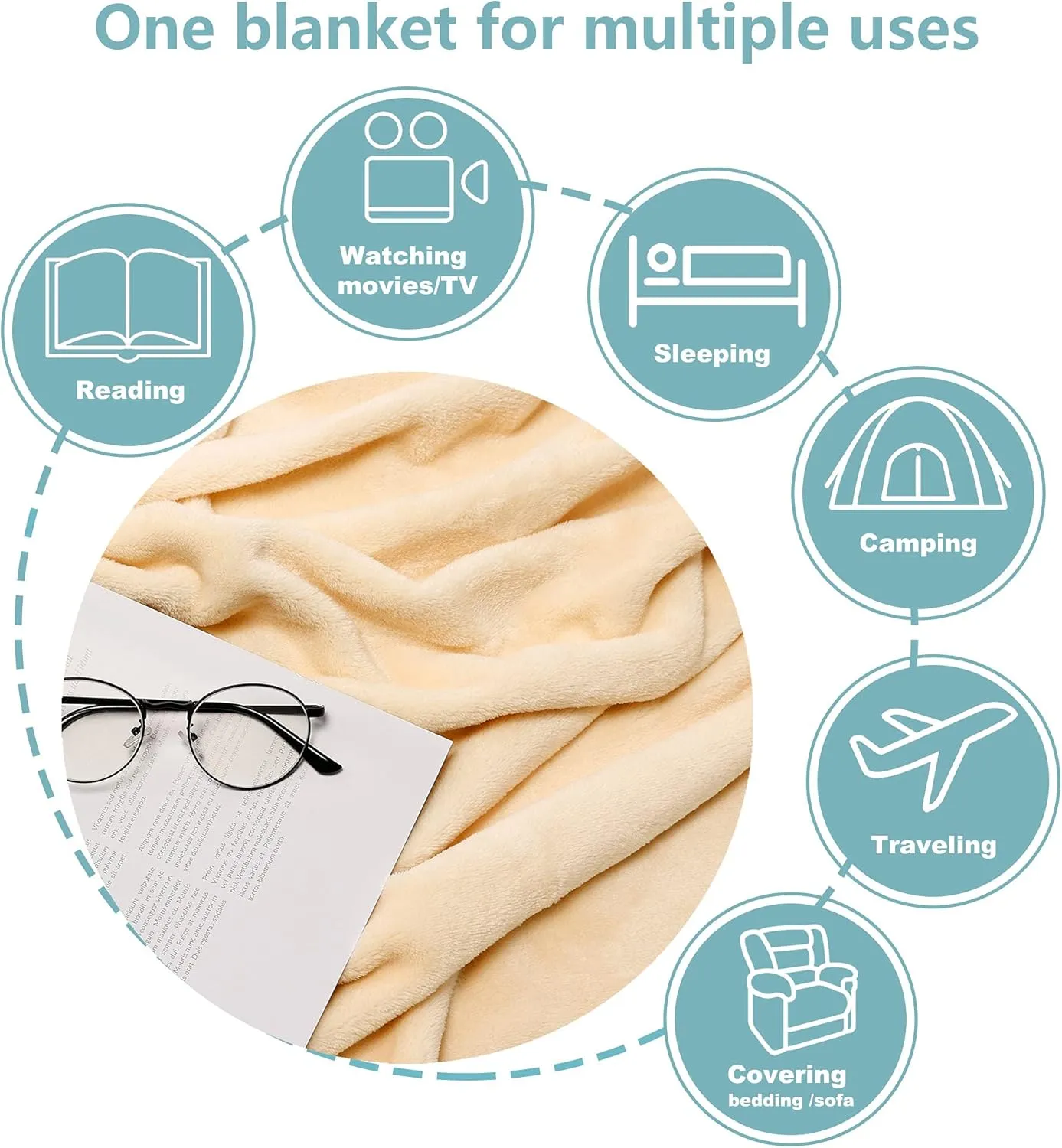 NANPIPER Fleece Blankets, Super Soft Flannel Queen Size Blanket for Bed, Luxury Cozy Microfiber Plush Fuzzy Blanket,Beige