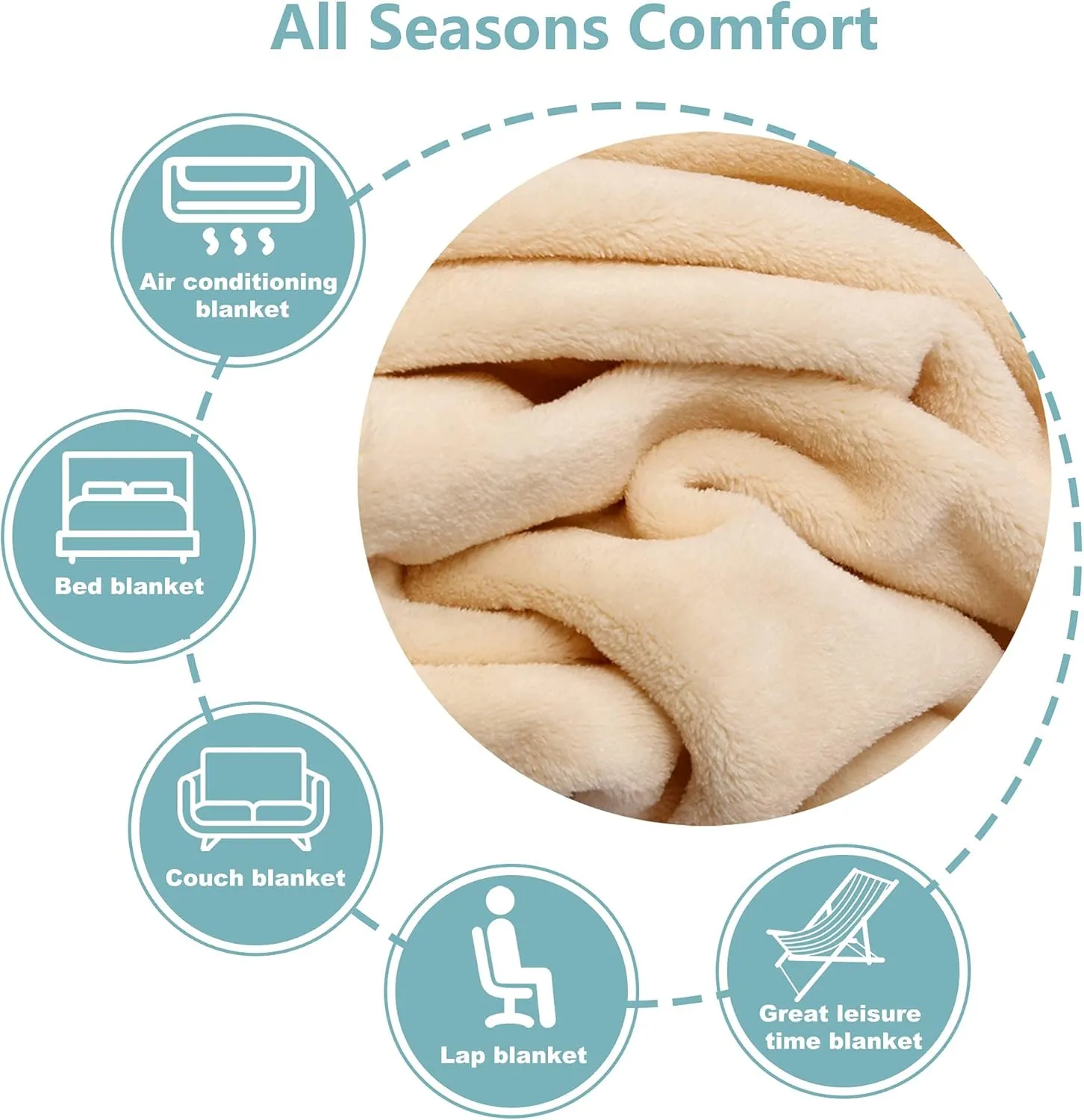 NANPIPER Fleece Blankets, Super Soft Flannel Queen Size Blanket for Bed, Luxury Cozy Microfiber Plush Fuzzy Blanket,Beige