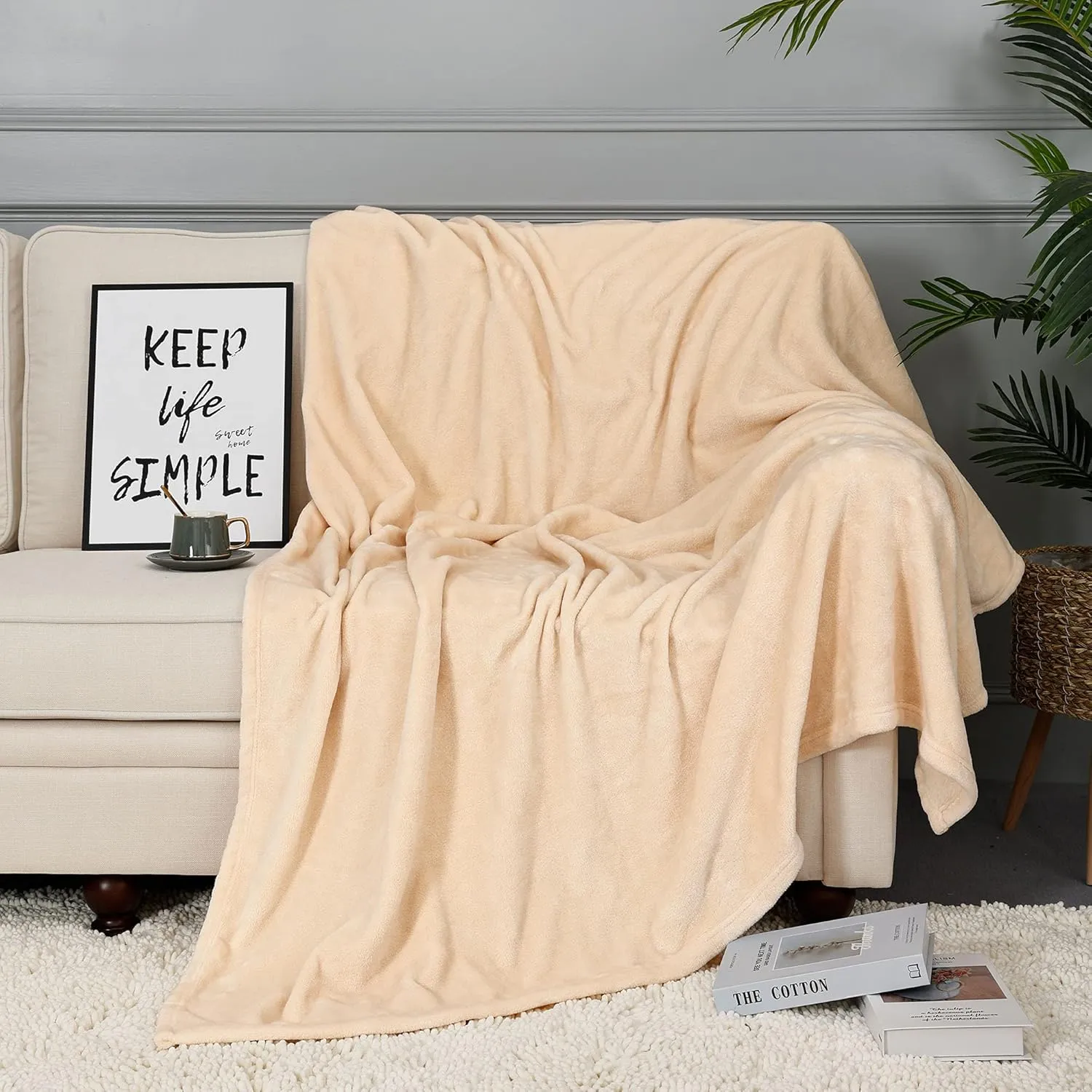 NANPIPER Fleece Blankets, Super Soft Flannel Queen Size Blanket for Bed, Luxury Cozy Microfiber Plush Fuzzy Blanket,Beige