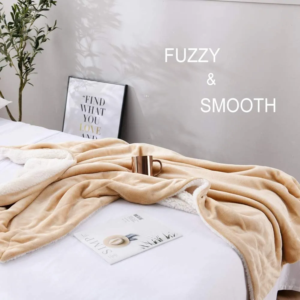 NANPIPER Throw Blanket Reversible Sherpa Flannel Blanket Super Soft Fuzzy Plush Fleece Microfiber for Bed/Couch (60"x80",Beige)