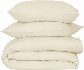 Nate Home by Nate Berkus 300TC 3-Piece Luxe Cotton Sateen Duvet Cover | Ultra Soft, Cool, Bedding Set from mDesign - King Size - 1 Duvet Cover/2 Pillow Shams, Antique White (Beige)