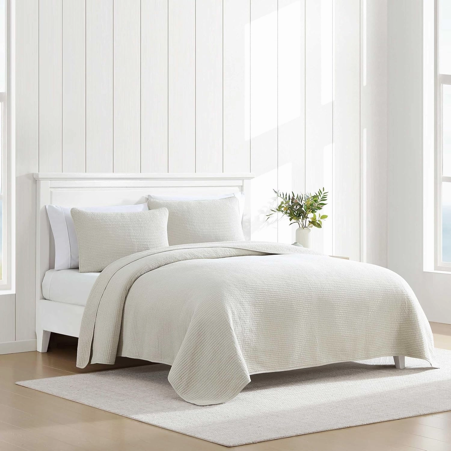 Nautica - Quilt Set, Super Soft Solid Washed Woven Cotton Bedding with Matching Shams, Casual Style Home Essentials (Seashore Stitch Beige, Full/Queen)