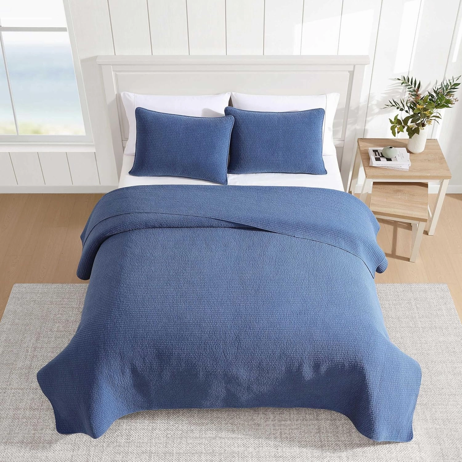 Nautica - Quilt Set, Super Soft Solid Washed Woven Cotton Bedding with Matching Shams, Casual Style Home Essentials (Seashore Stitch Beige, Full/Queen)