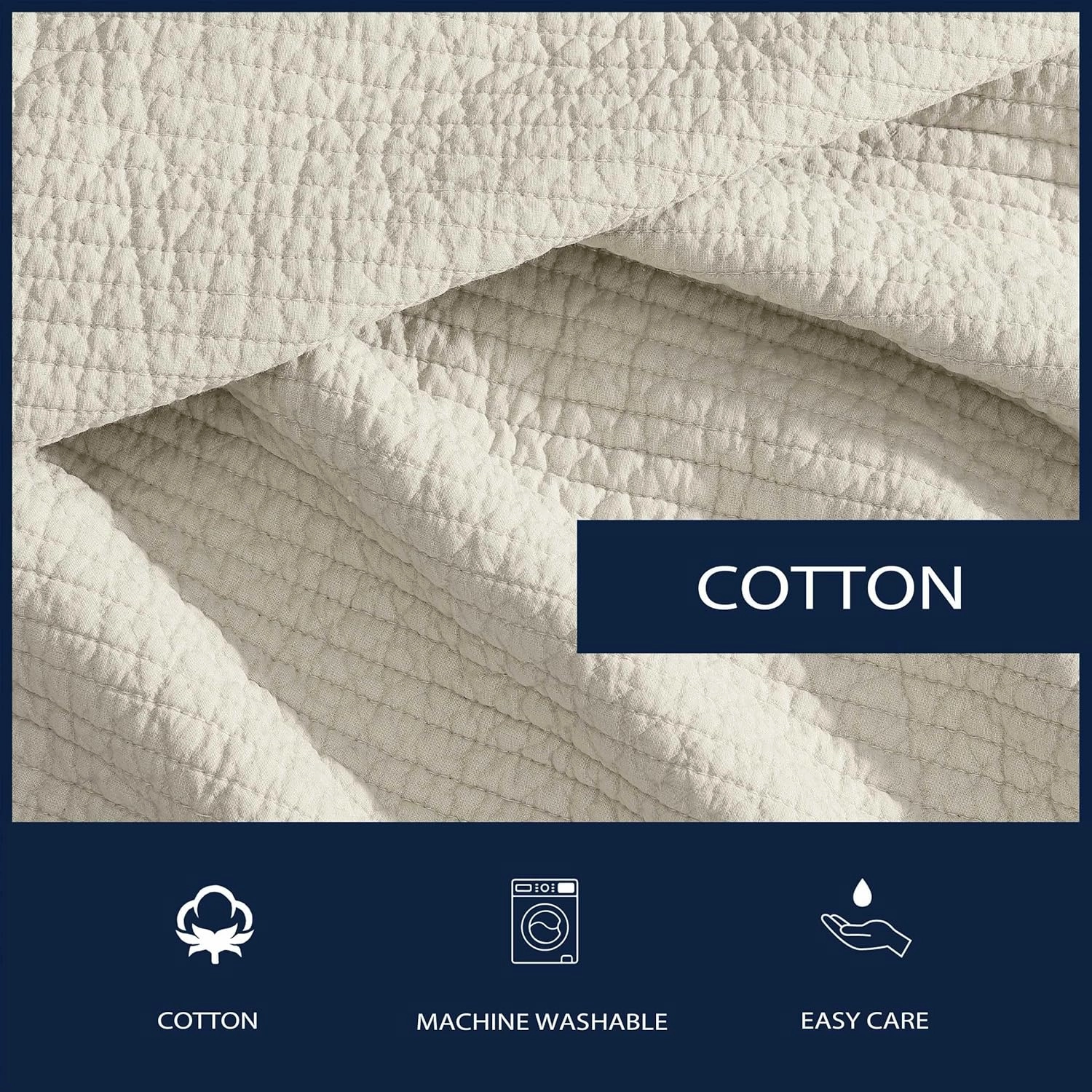 Nautica - Quilt Set, Super Soft Solid Washed Woven Cotton Bedding with Matching Shams, Casual Style Home Essentials (Seashore Stitch Beige, Full/Queen)