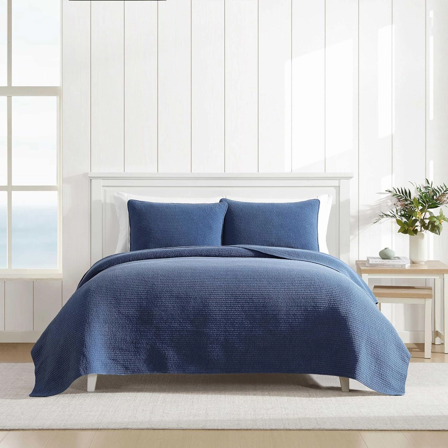 Nautica - Quilt Set, Super Soft Solid Washed Woven Cotton Bedding with Matching Shams, Casual Style Home Essentials (Seashore Stitch Beige, Full/Queen)