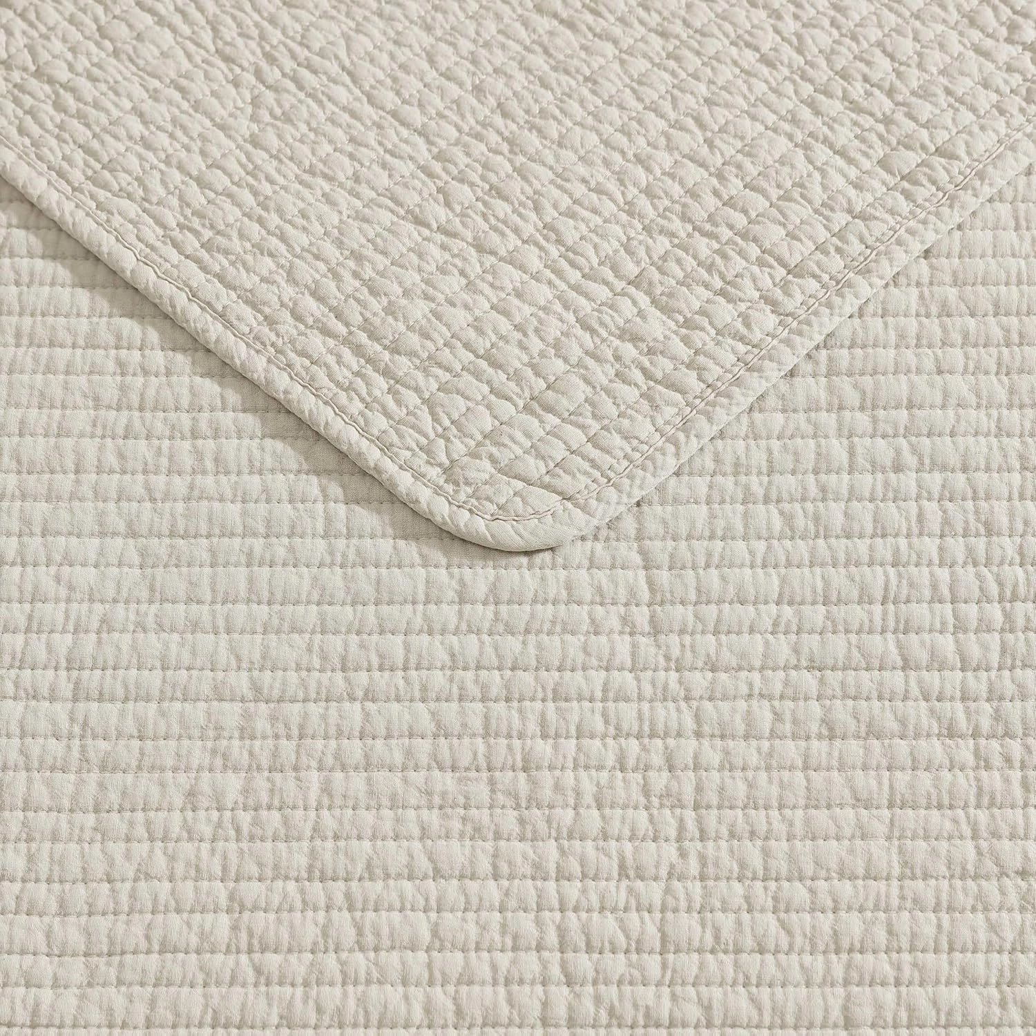 Nautica - Quilt Set, Super Soft Solid Washed Woven Cotton Bedding with Matching Shams, Casual Style Home Essentials (Seashore Stitch Beige, Full/Queen)