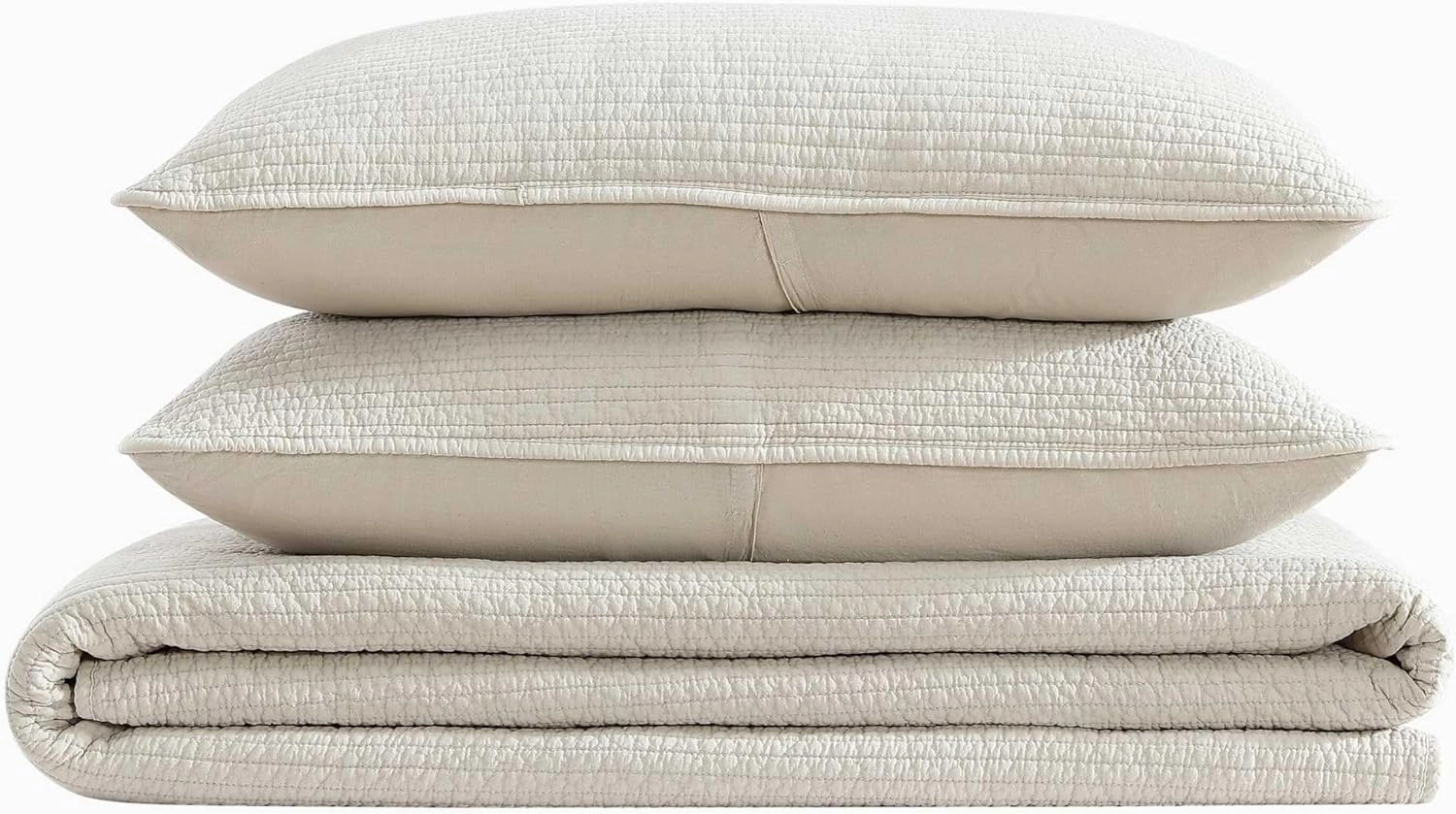 Nautica - Quilt Set, Super Soft Solid Washed Woven Cotton Bedding with Matching Shams, Casual Style Home Essentials (Seashore Stitch Beige, Full/Queen)