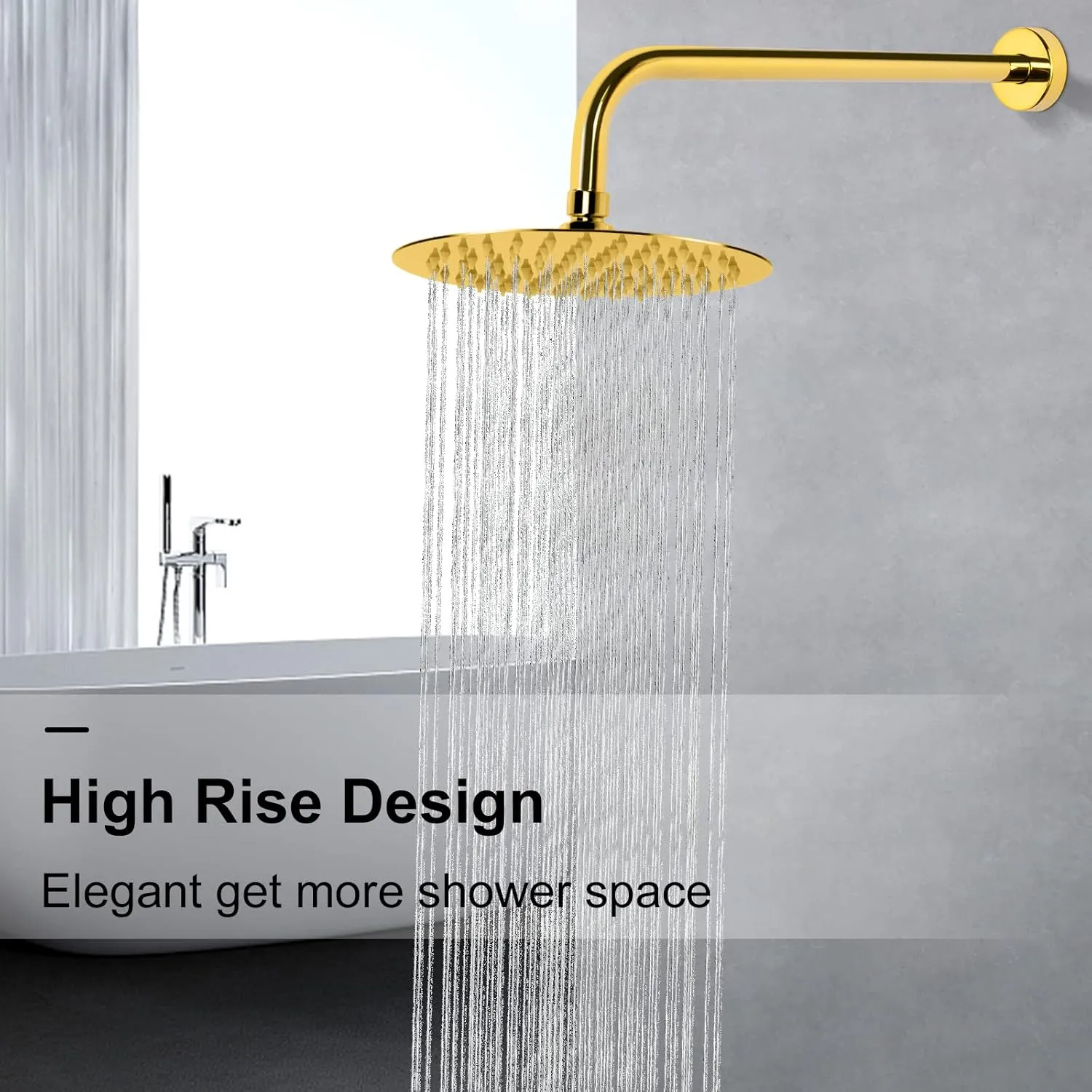 NearMoon Shower Arm, Extra Extension Arm with Flange, Stainless Steel Wall-Mounted Showerhead Extender Pipe (15 Inch, Chrome Gold)
