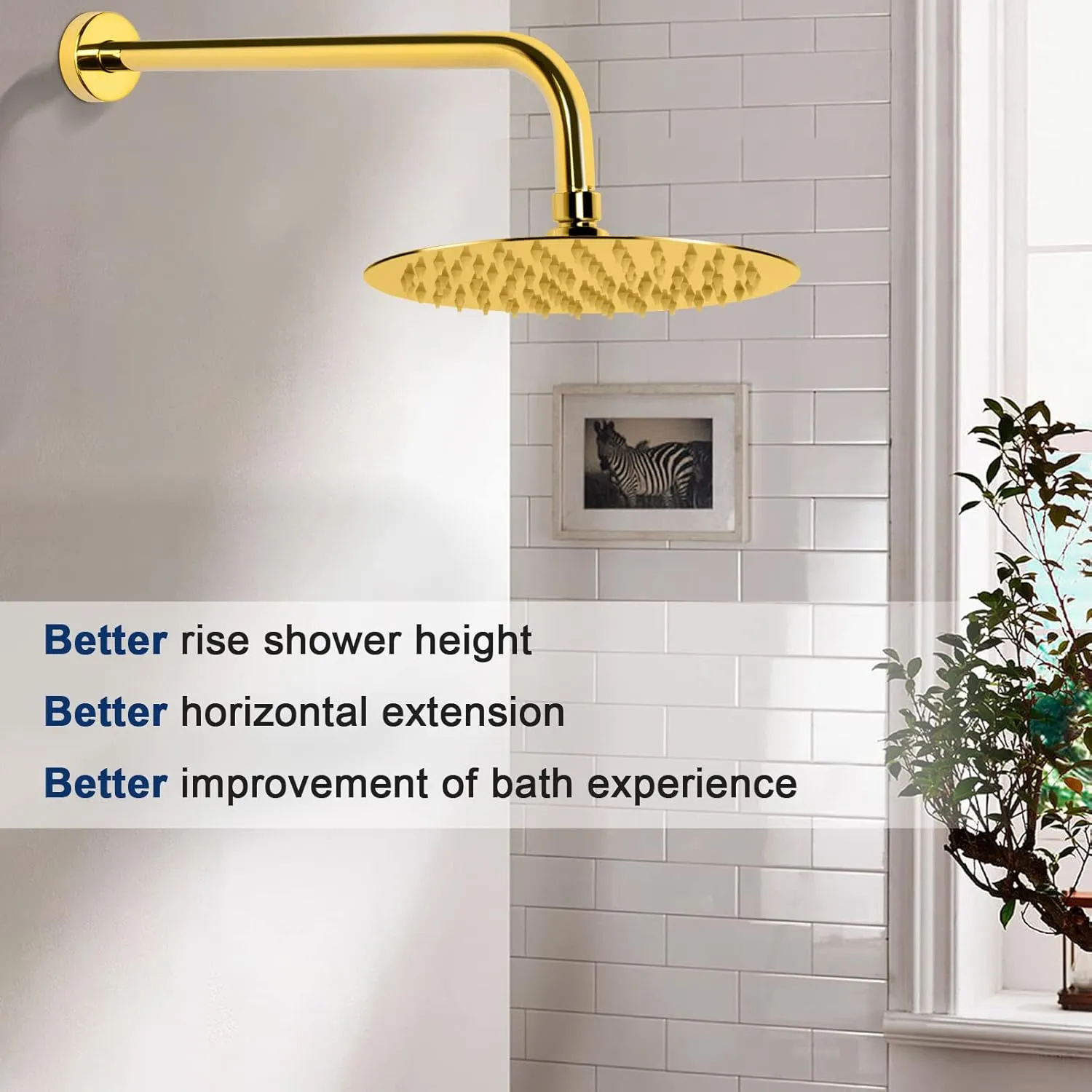 NearMoon Shower Arm, Extra Extension Arm with Flange, Stainless Steel Wall-Mounted Showerhead Extender Pipe (15 Inch, Chrome Gold)