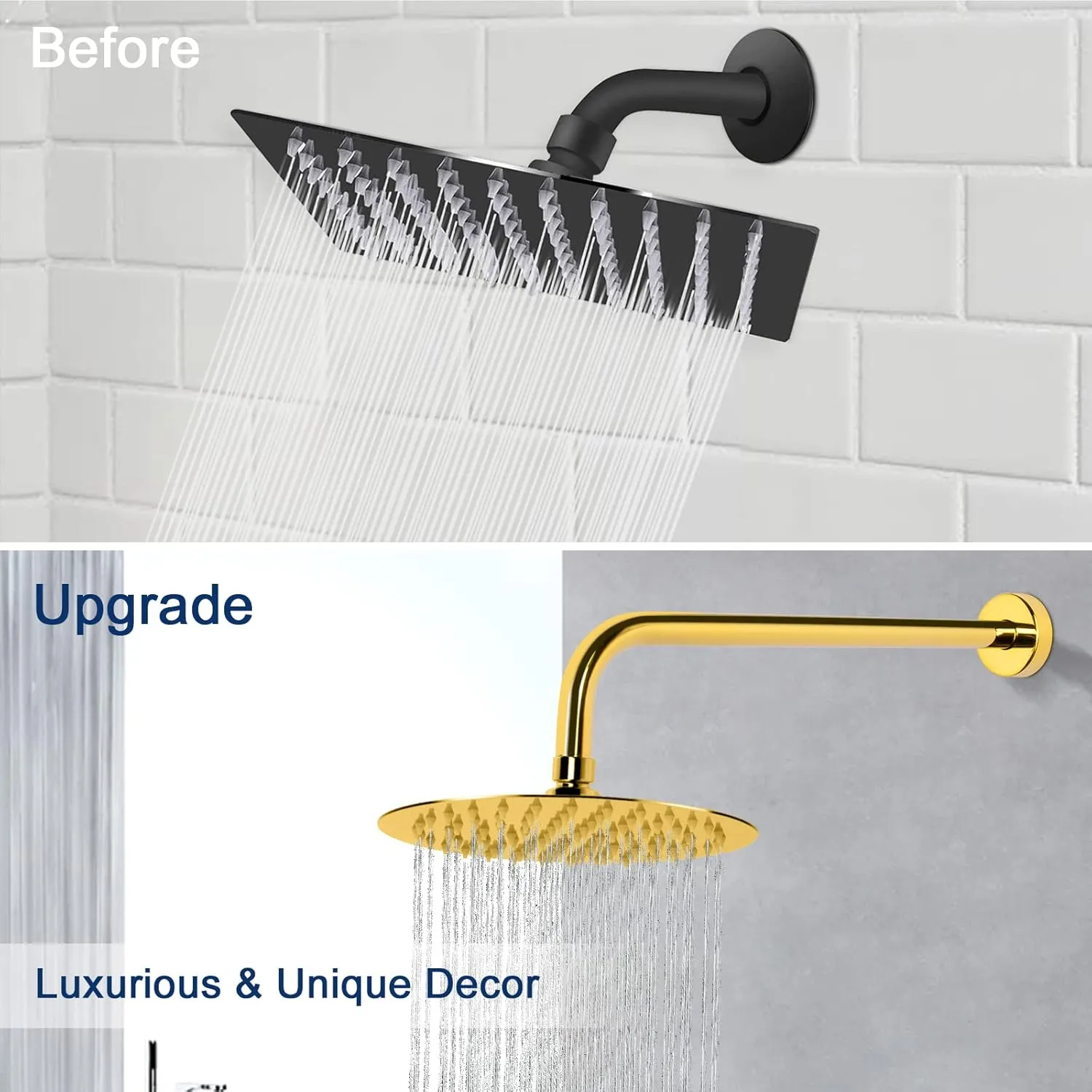 NearMoon Shower Arm, Extra Extension Arm with Flange, Stainless Steel Wall-Mounted Showerhead Extender Pipe (15 Inch, Chrome Gold)