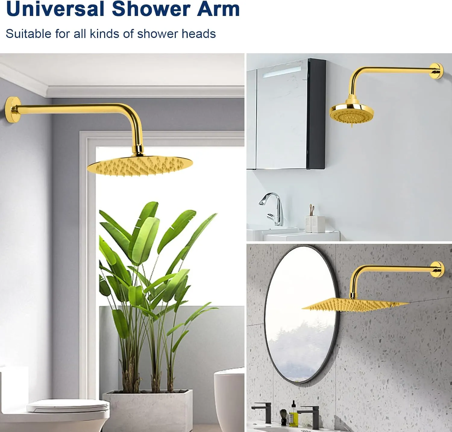 NearMoon Shower Arm, Extra Extension Arm with Flange, Stainless Steel Wall-Mounted Showerhead Extender Pipe (15 Inch, Chrome Gold)