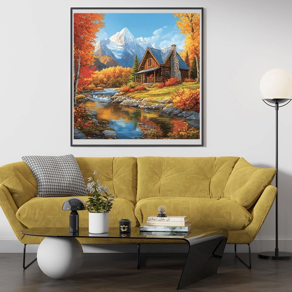 Needlepoint Kits 14ct Counted Cross Stitch Kits for Adults Mountains House Trees Printed Stamped Cross Stitch Patterns Kits Cross Stitch Supplies (Mountains House Trees)