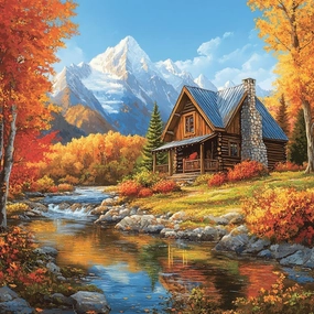 Needlepoint Kits 14ct Counted Cross Stitch Kits for Adults Mountains House Trees Printed Stamped Cross Stitch Patterns Kits Cross Stitch Supplies (Mountains House Trees)
