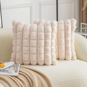 Neelvin Beige Faux Fur Cozy Soft Plaid Decorative Throw Pillow Covers 18x18 inch Set of 2,Velvet Pillowcase Cushion Case for Sofa Couch