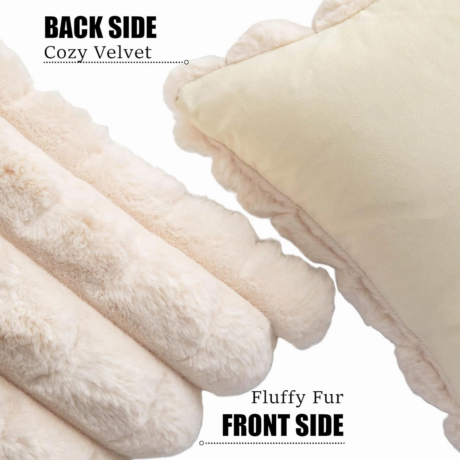 Neelvin Beige Faux Fur Cozy Soft Plaid Decorative Throw Pillow Covers 18x18 inch Set of 2,Velvet Pillowcase Cushion Case for Sofa Couch