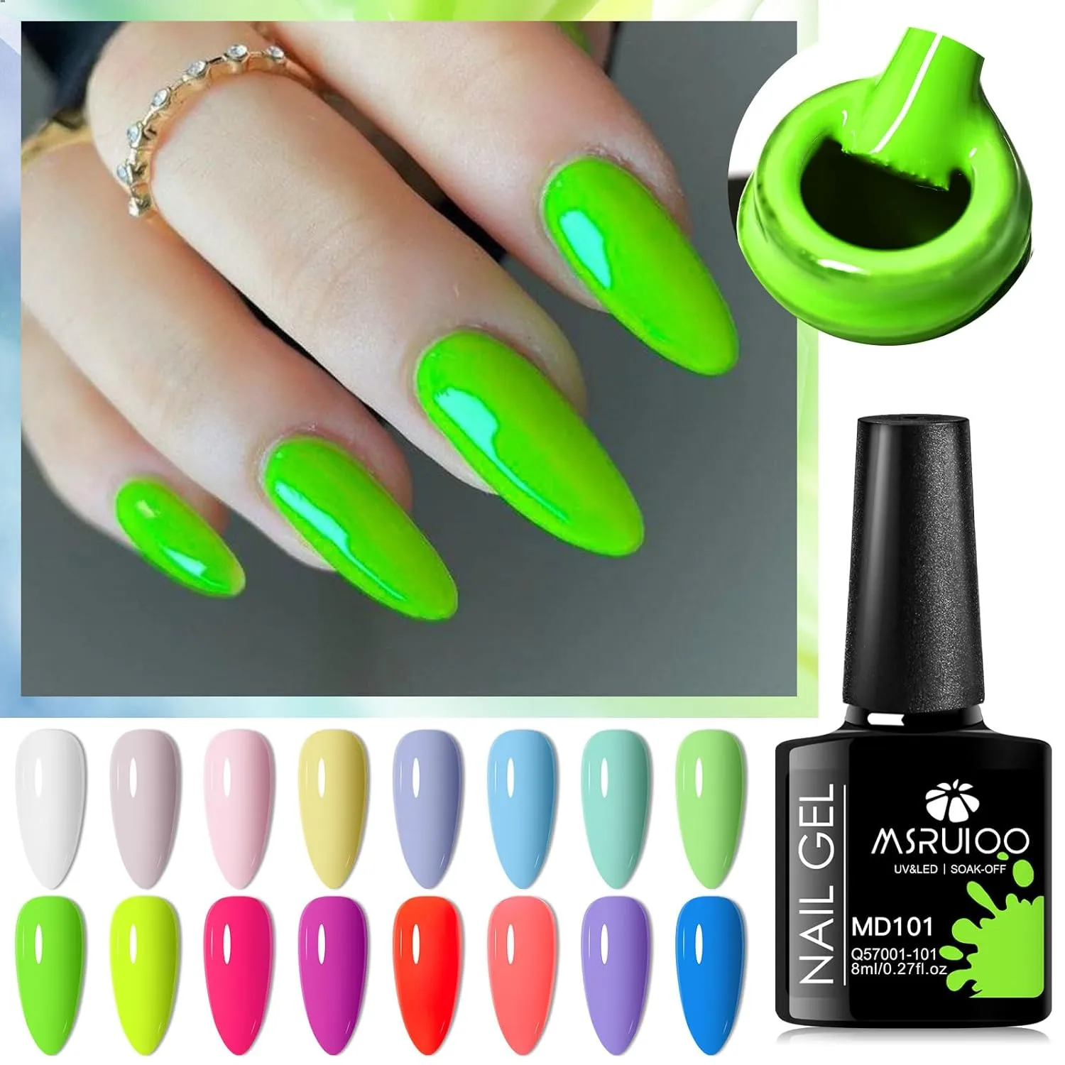 Neon Gel Nail Polish Set 16 Colors Hot Pink Orange Yellow Green Blue Vibrant Nail Polish Kit Pastel Pink Spring Summer Fluorescent Gel Polish Set for Home DIY Manicure Nail Salon