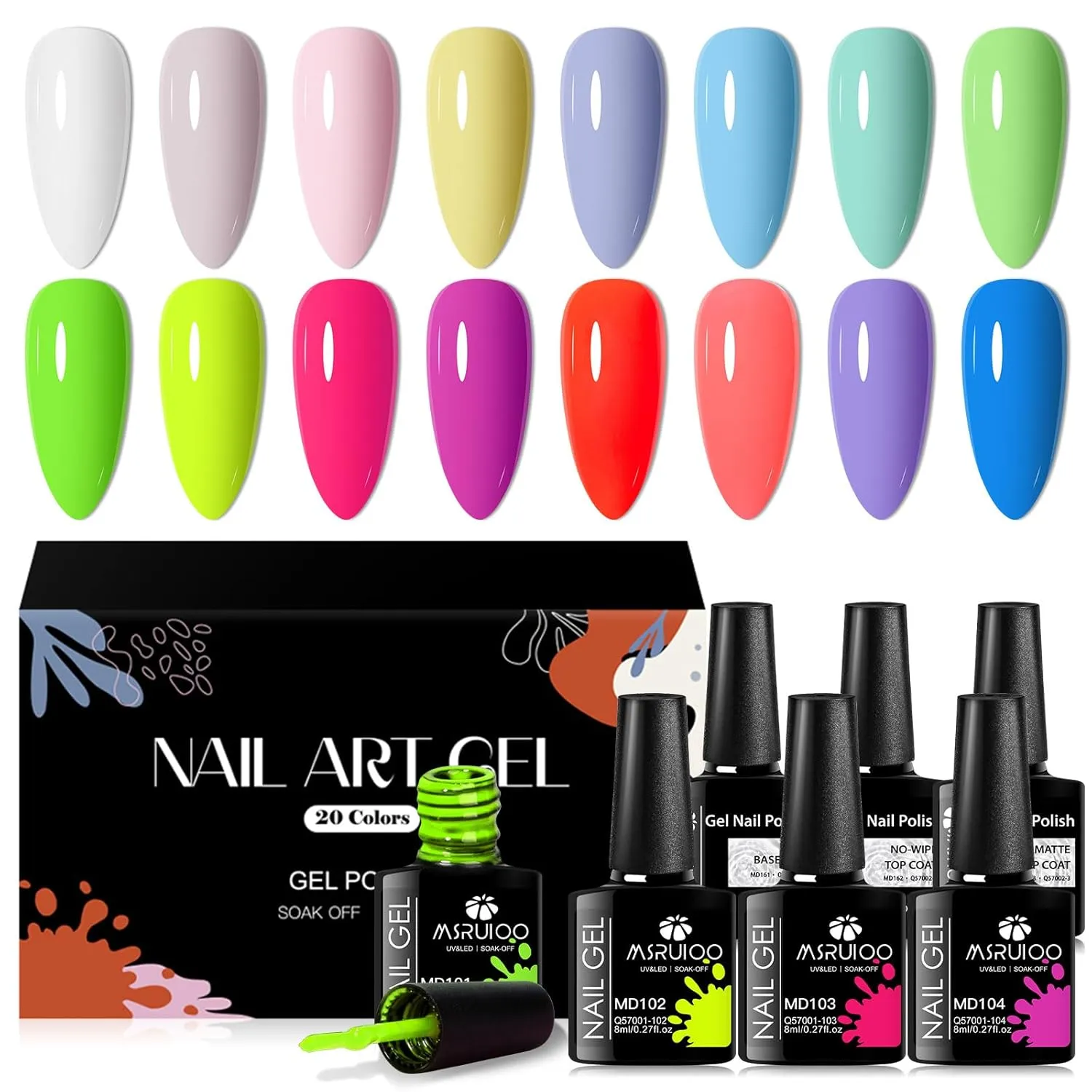 Neon Gel Nail Polish Set 16 Colors Hot Pink Orange Yellow Green Blue Vibrant Nail Polish Kit Pastel Pink Spring Summer Fluorescent Gel Polish Set for Home DIY Manicure Nail Salon