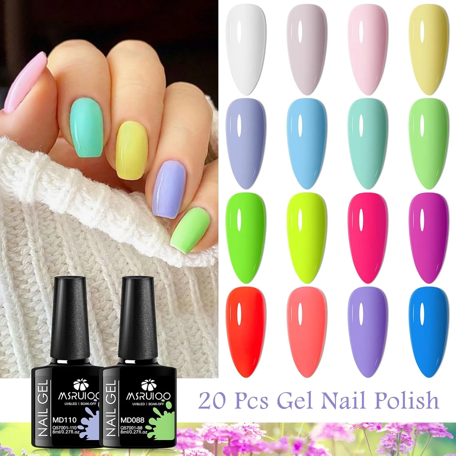 Neon Gel Nail Polish Set 16 Colors Hot Pink Orange Yellow Green Blue Vibrant Nail Polish Kit Pastel Pink Spring Summer Fluorescent Gel Polish Set for Home DIY Manicure Nail Salon