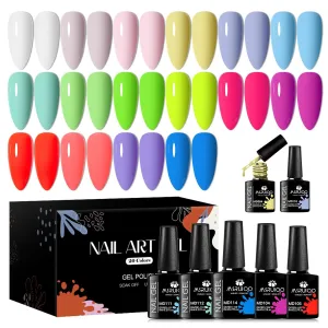 Neon Gel Nail Polish Set 16 Colors Hot Pink Orange Yellow Green Blue Vibrant Nail Polish Kit Pastel Pink Spring Summer Fluorescent Gel Polish Set for Home DIY Manicure Nail Salon
