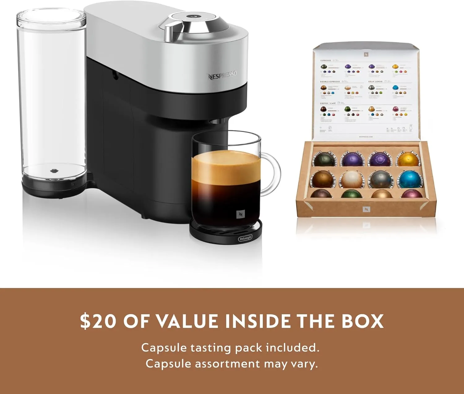 Nespresso Vertuo Pop  Deluxe by De'Longhi with Aeroccino, Silver
