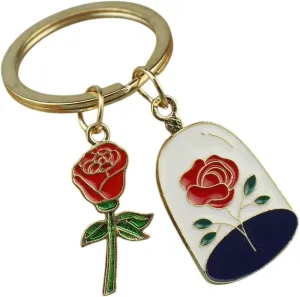 New 2025 Unisex Cute Keychain Rose Flower Leaves Key Ring Fairy Tale Chains Valentine Day Gifts For Women Hers Handbag Accessorie Jewelry Findings Fashion Trendy Accessories Creative Gift And Men