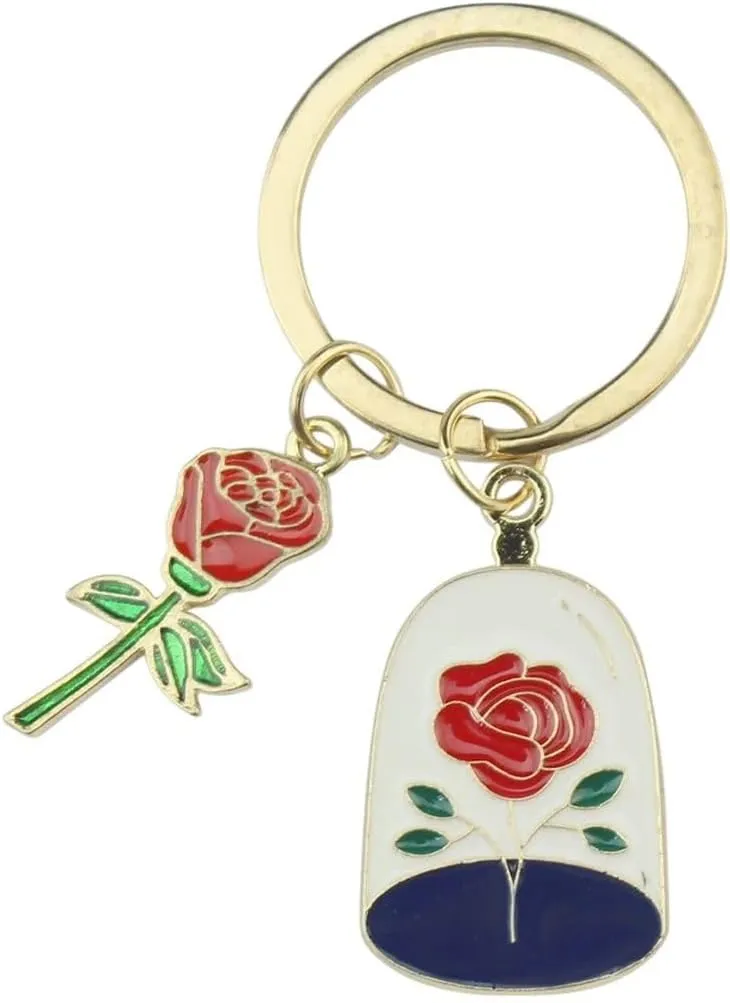 New 2025 Unisex Cute Keychain Rose Flower Leaves Key Ring Fairy Tale Chains Valentine Day Gifts For Women Hers Handbag Accessorie Jewelry Findings Fashion Trendy Accessories Creative Gift And Men