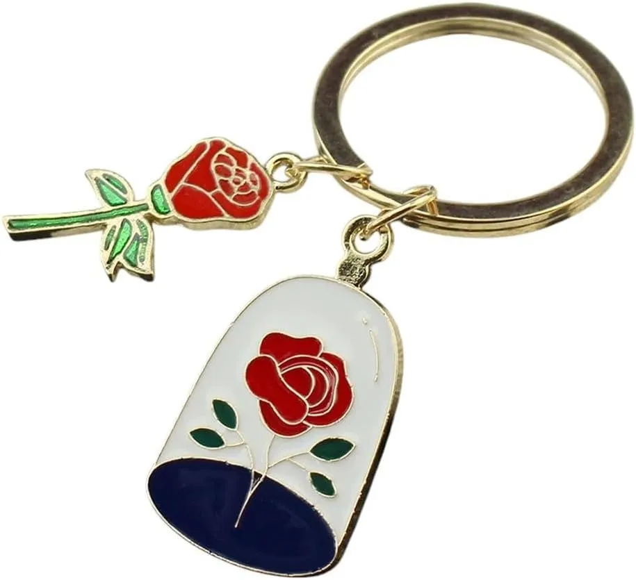 New 2025 Unisex Rose Flower Leaves Plants Key Ring Fairy Tale Chains Gifts For Women Men Handbag Accessorie Jewelry Findings Fashion Trendy Accessories Creative Gift For Women And Men